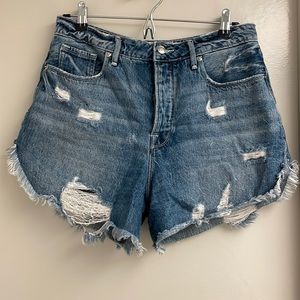 Good American high rise distressed shorts